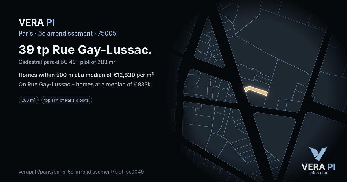 39 tp Rue Gay-Lussac, 5e arrondissement at night – the plot lit, the parcels around coloured by the prices near them