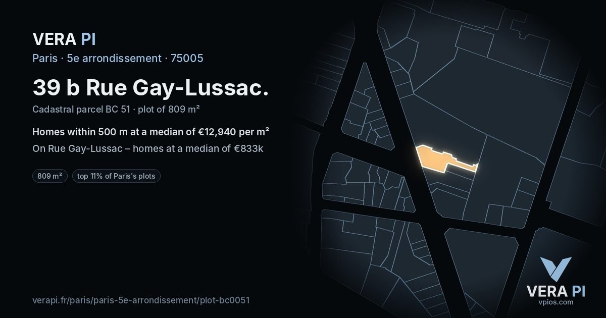 39 b Rue Gay-Lussac, 5e arrondissement at night – the plot lit, the parcels around coloured by the prices near them