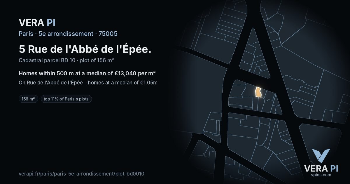 5 Rue de l'Abbé de l'Épée, 5e arrondissement at night – the plot lit, the parcels around coloured by the prices near them