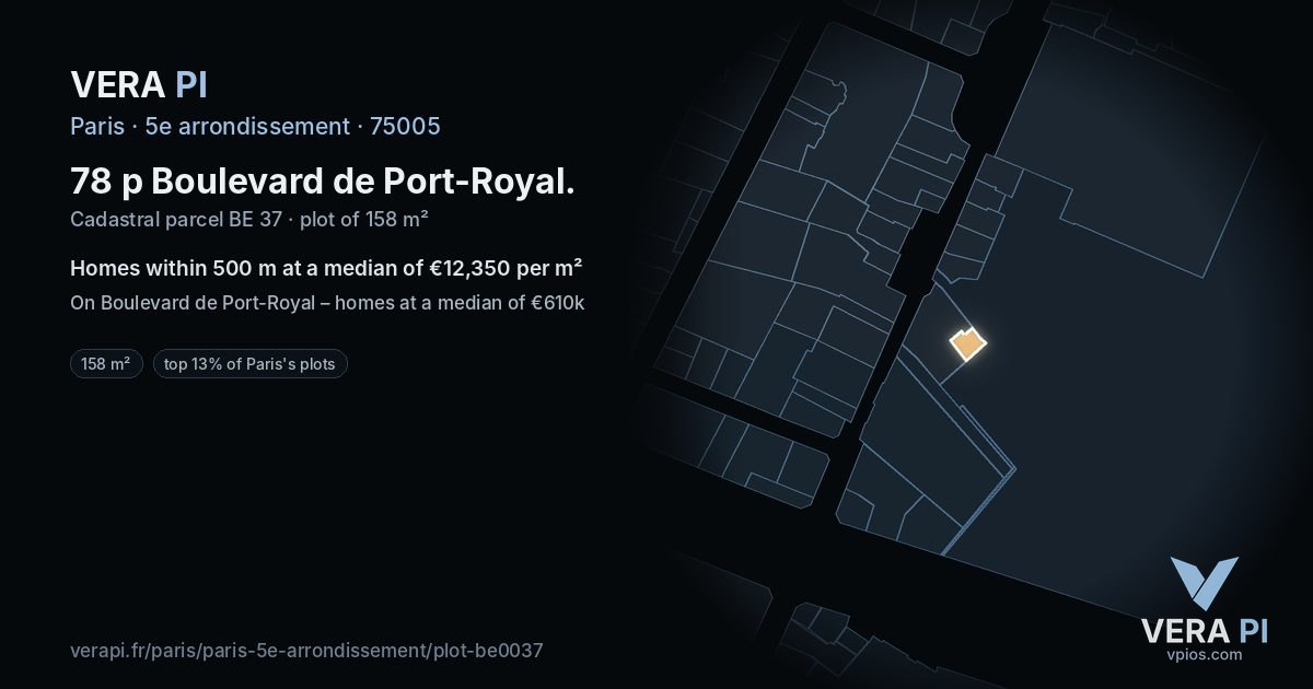 78 p Boulevard de Port-Royal, 5e arrondissement at night – the plot lit, the parcels around coloured by the prices near them