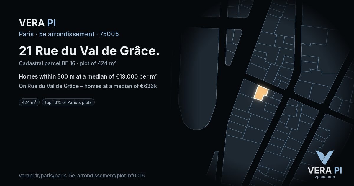 21 Rue du Val de Grâce, 5e arrondissement at night – the plot lit, the parcels around coloured by the prices near them