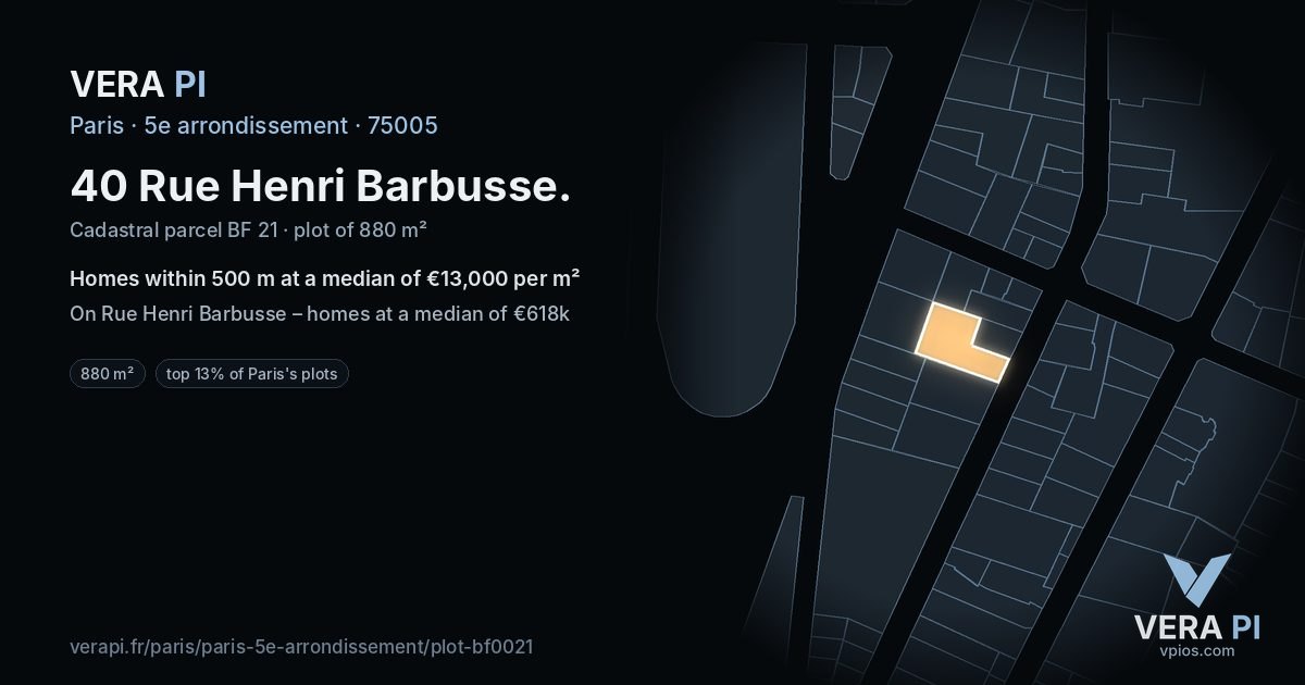 40 Rue Henri Barbusse, 5e arrondissement at night – the plot lit, the parcels around coloured by the prices near them