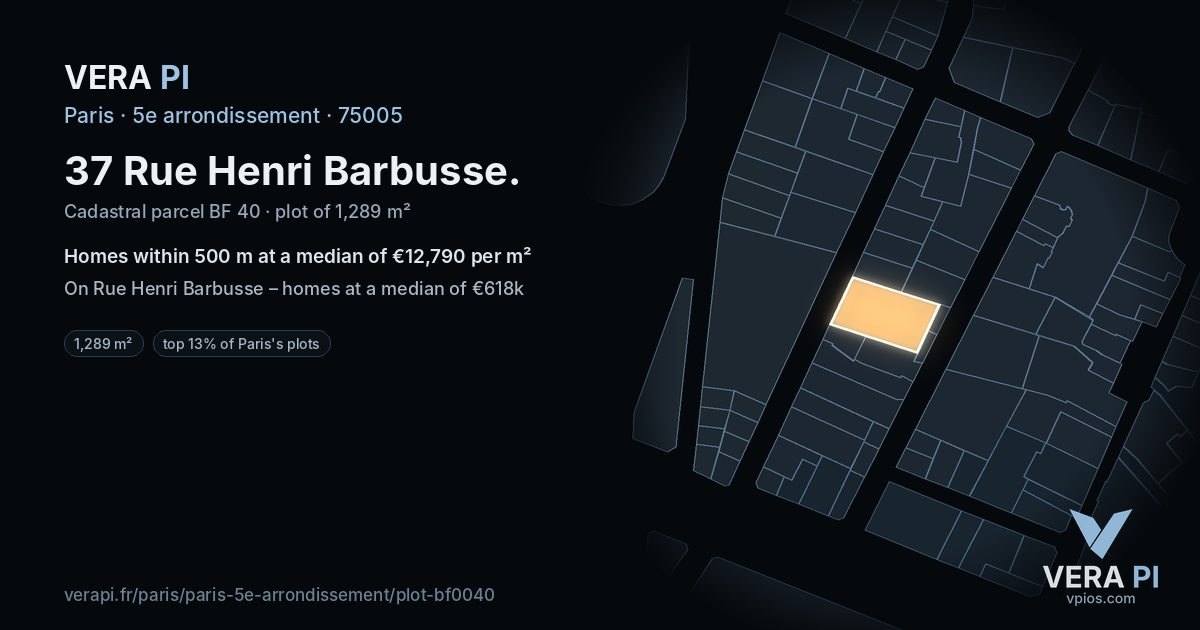 37 Rue Henri Barbusse, 5e arrondissement at night – the plot lit, the parcels around coloured by the prices near them