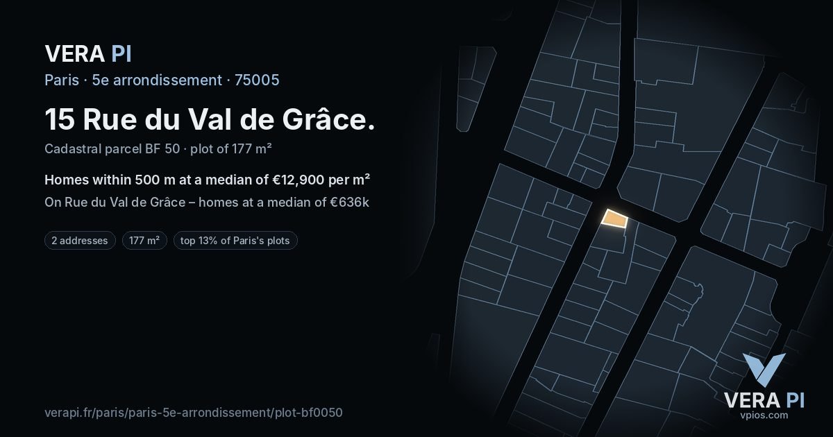 15 Rue du Val de Grâce, 5e arrondissement at night – the plot lit, the parcels around coloured by the prices near them