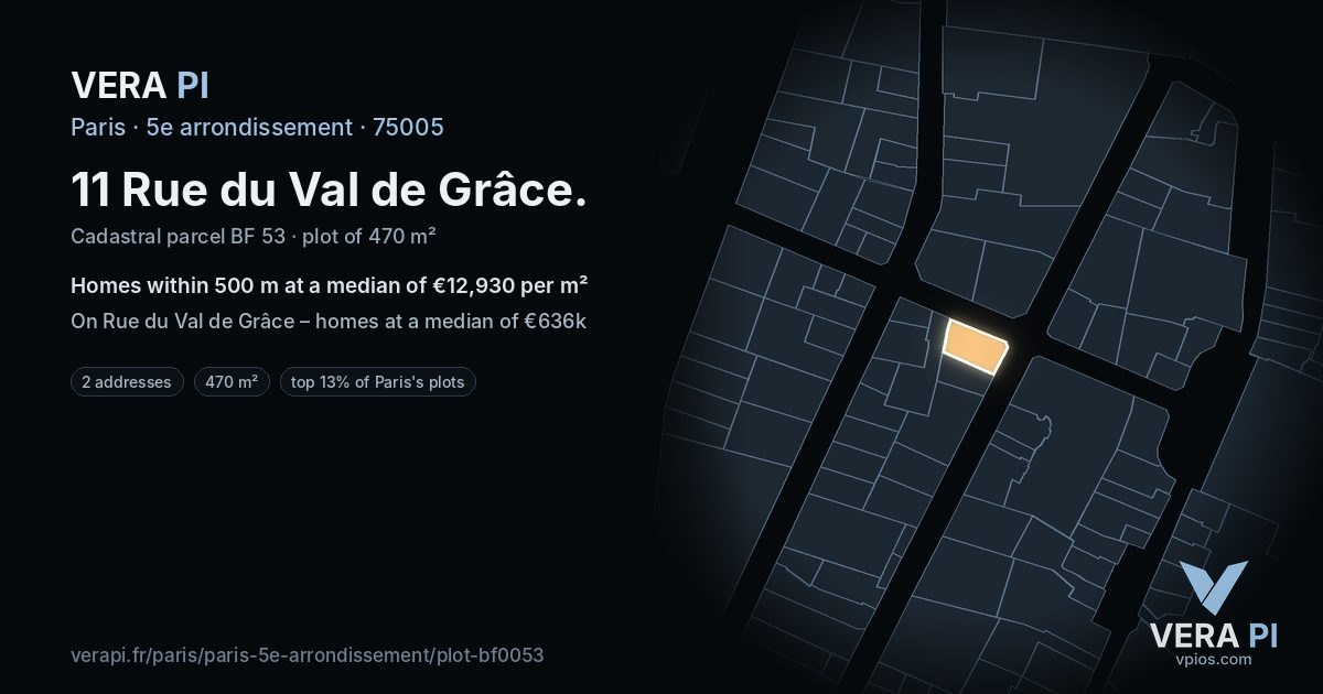 11 Rue du Val de Grâce, 5e arrondissement at night – the plot lit, the parcels around coloured by the prices near them