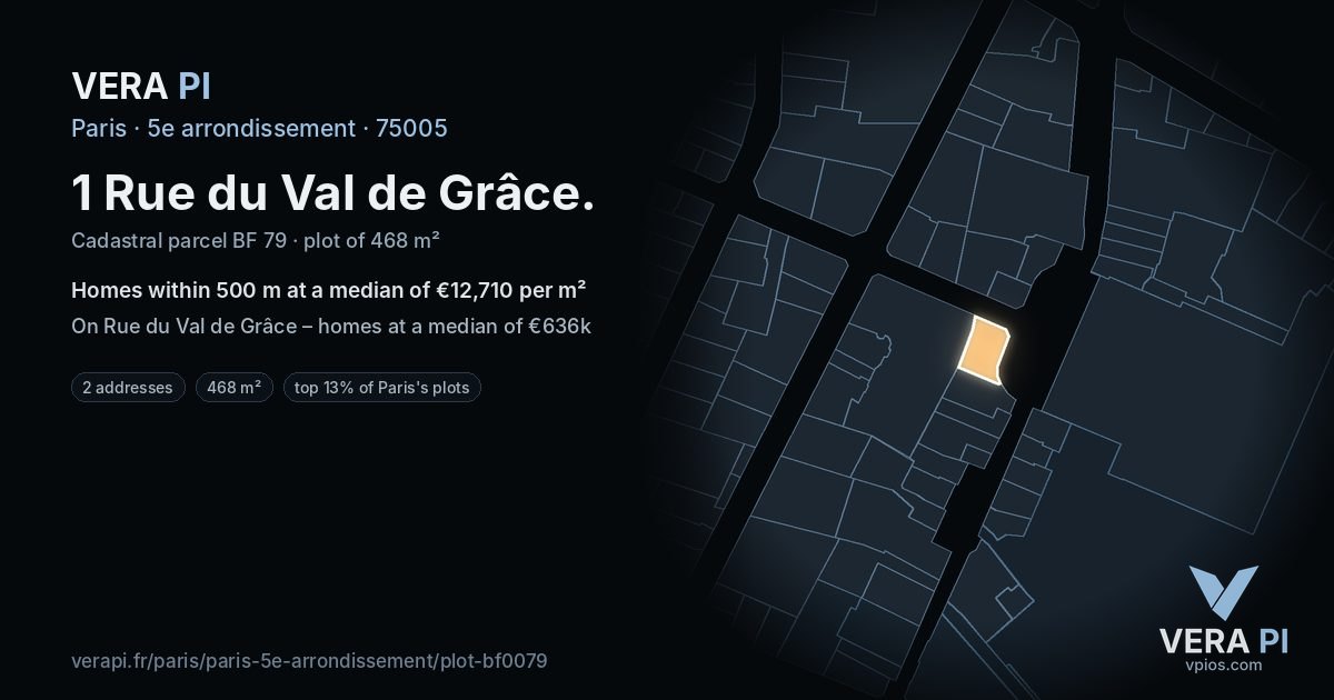 1 Rue du Val de Grâce, 5e arrondissement at night – the plot lit, the parcels around coloured by the prices near them