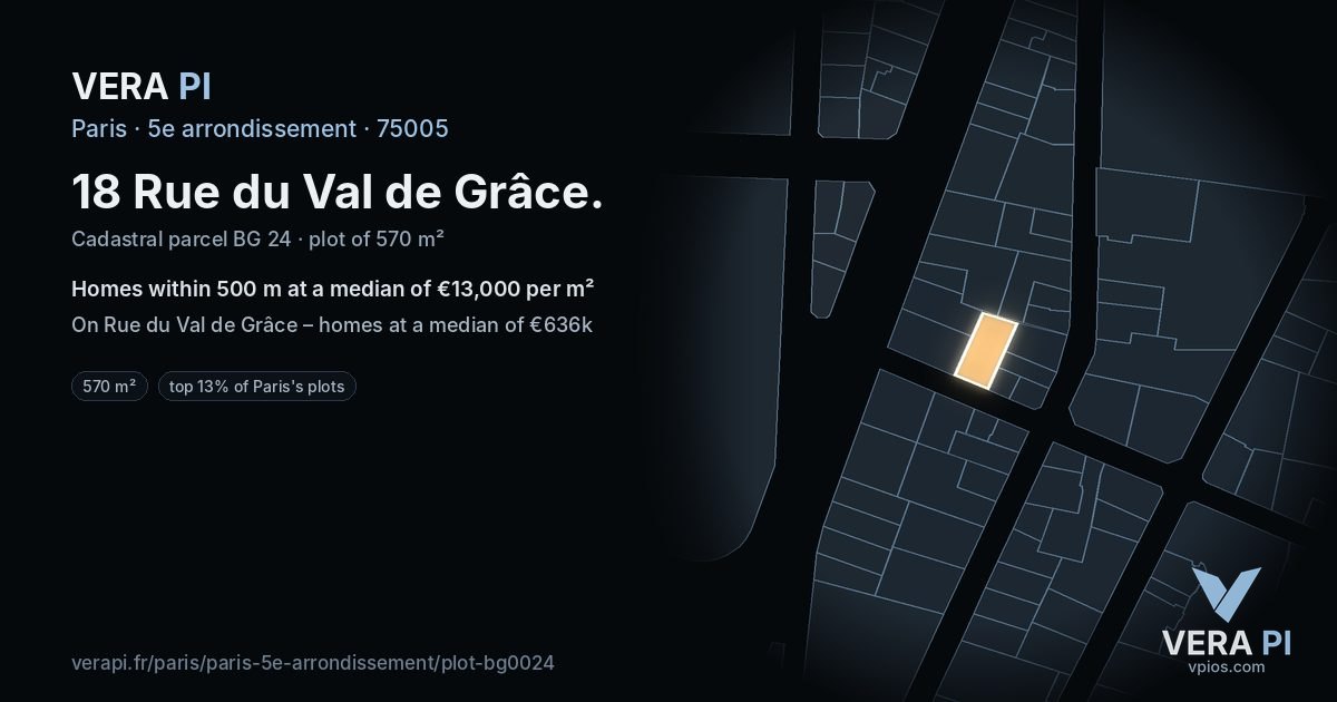 18 Rue du Val de Grâce, 5e arrondissement at night – the plot lit, the parcels around coloured by the prices near them