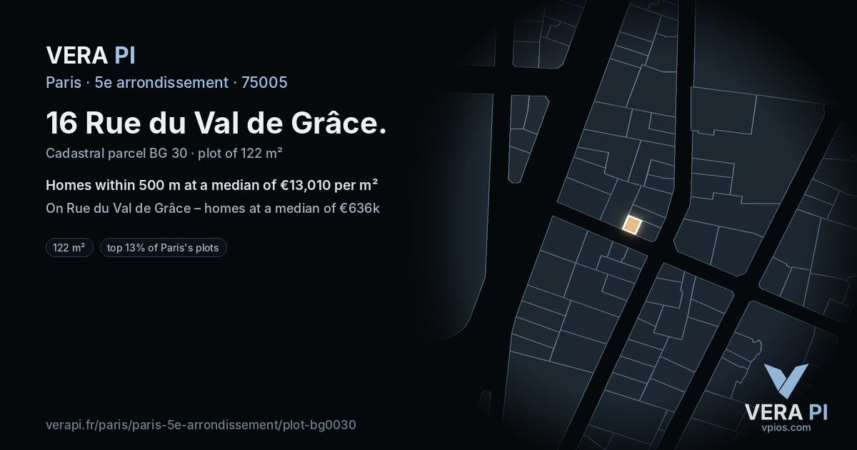 16 Rue du Val de Grâce, 5e arrondissement at night – the plot lit, the parcels around coloured by the prices near them