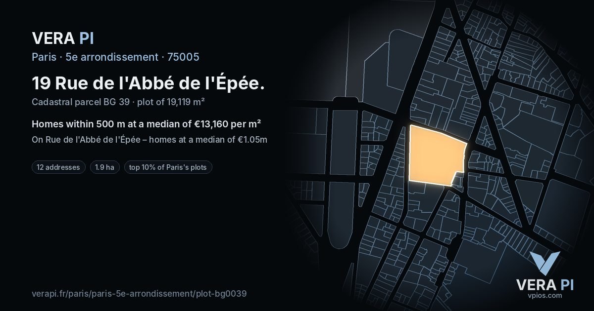 19 Rue de l'Abbé de l'Épée, 5e arrondissement at night – the plot lit, the parcels around coloured by the prices near them