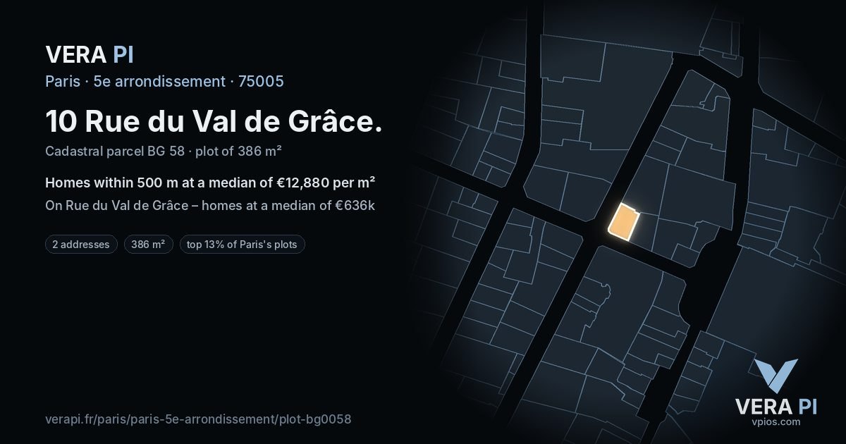 10 Rue du Val de Grâce, 5e arrondissement at night – the plot lit, the parcels around coloured by the prices near them