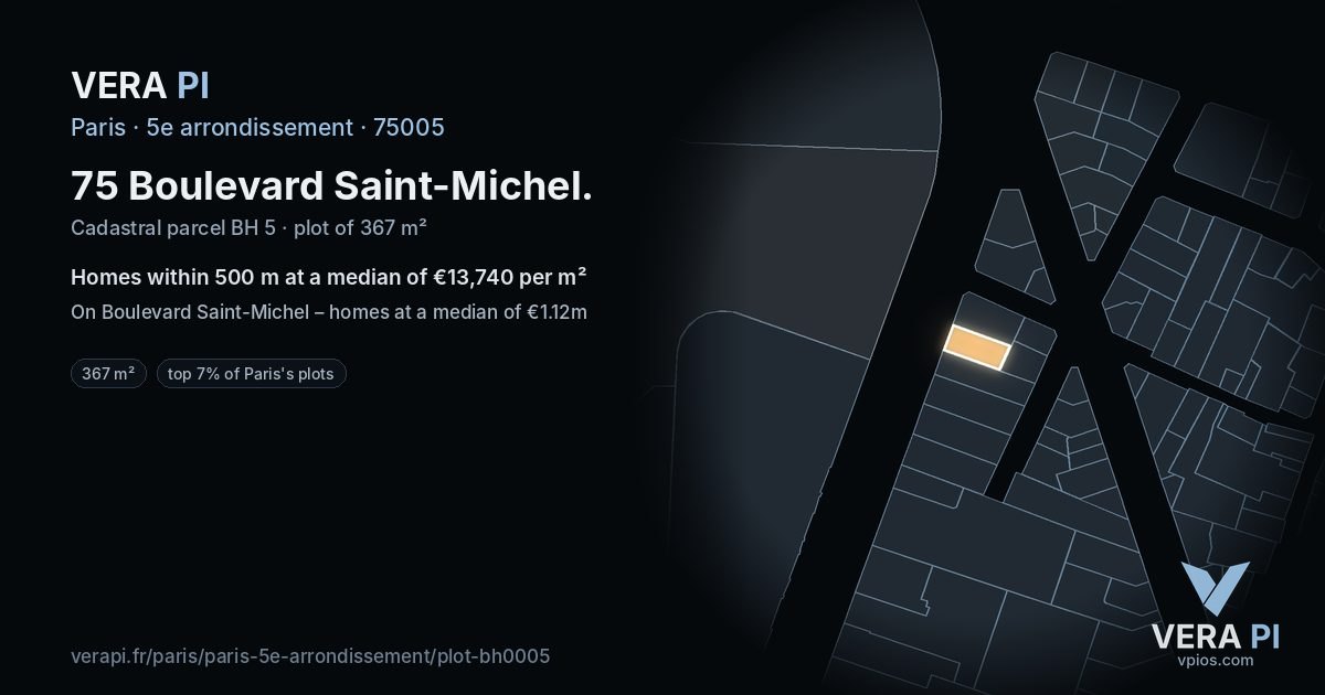 75 Boulevard Saint-Michel, 5e arrondissement at night – the plot lit, the parcels around coloured by the prices near them