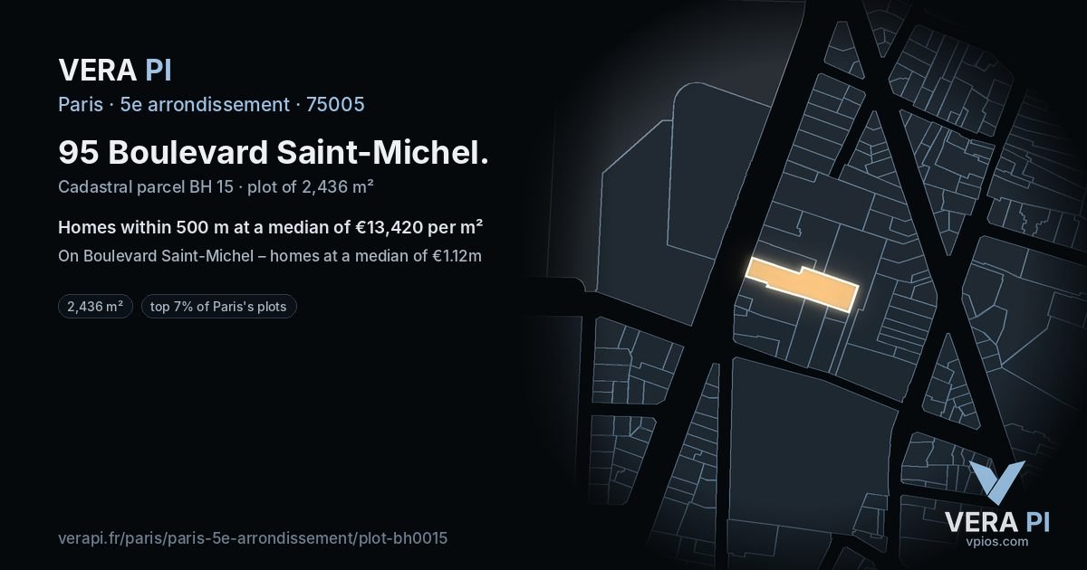 95 Boulevard Saint-Michel, 5e arrondissement at night – the plot lit, the parcels around coloured by the prices near them