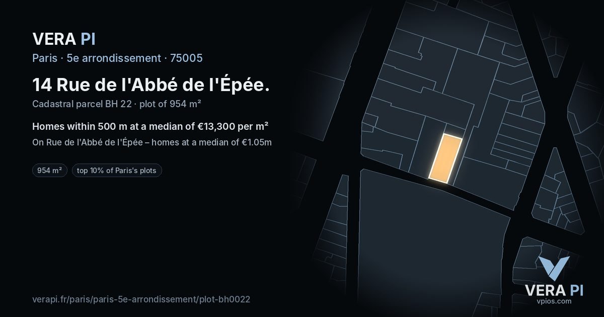 14 Rue de l'Abbé de l'Épée, 5e arrondissement at night – the plot lit, the parcels around coloured by the prices near them