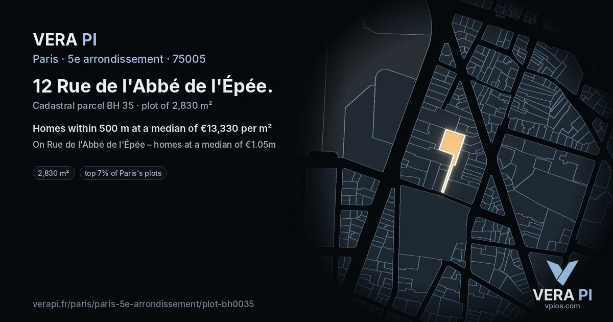 12 Rue de l'Abbé de l'Épée, 5e arrondissement at night – the plot lit, the parcels around coloured by the prices near them