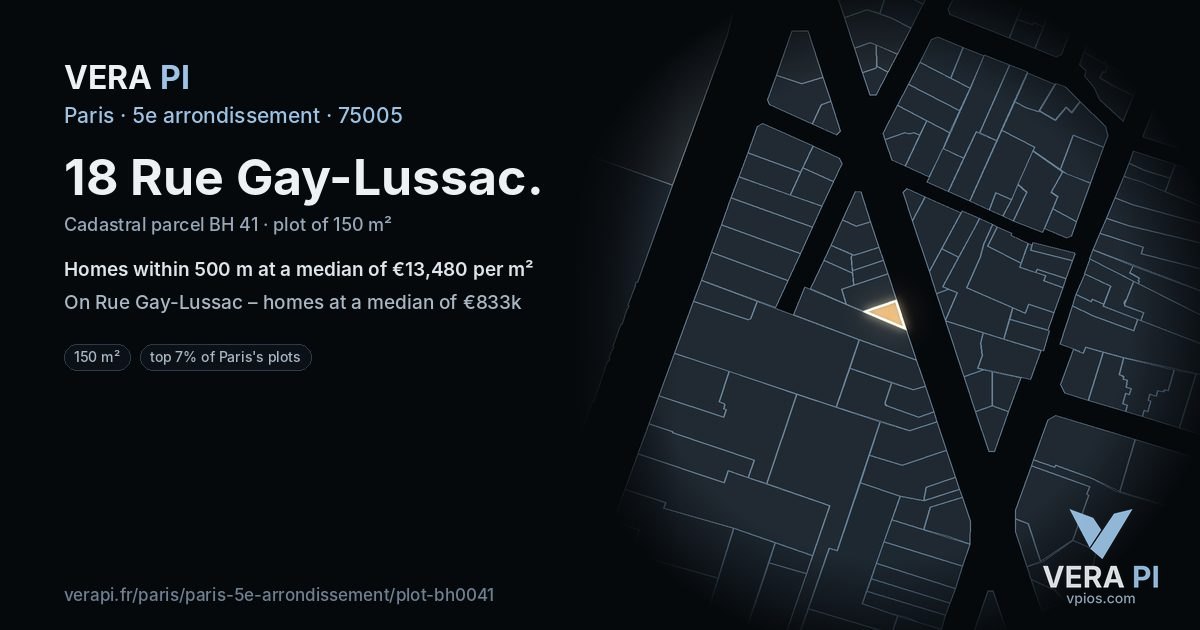 18 Rue Gay-Lussac, 5e arrondissement at night – the plot lit, the parcels around coloured by the prices near them