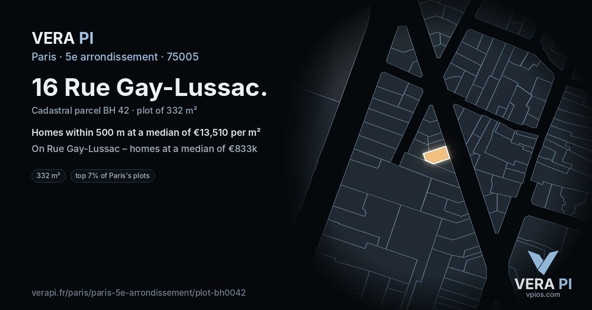 16 Rue Gay-Lussac, 5e arrondissement at night – the plot lit, the parcels around coloured by the prices near them