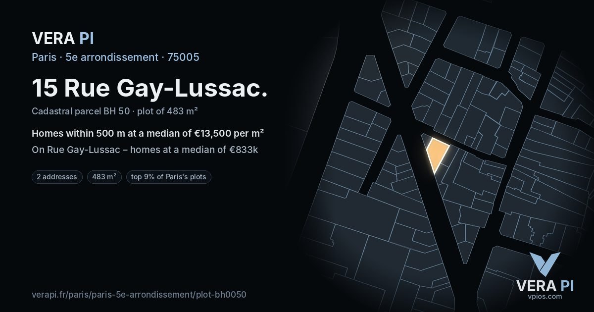 15 Rue Gay-Lussac, 5e arrondissement at night – the plot lit, the parcels around coloured by the prices near them