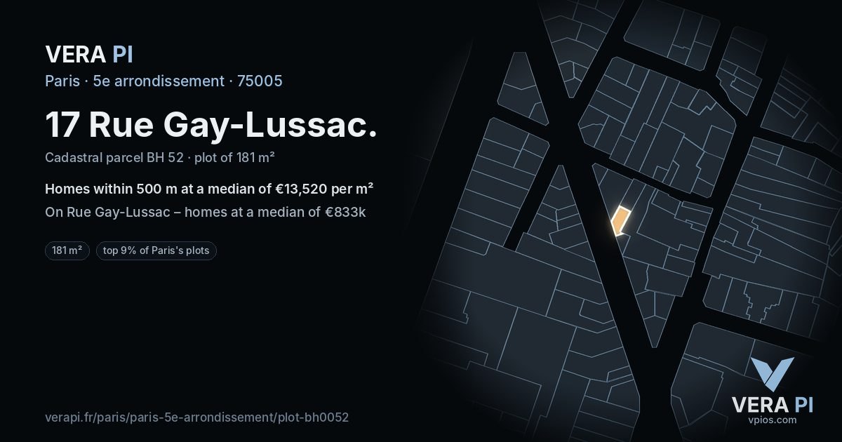17 Rue Gay-Lussac, 5e arrondissement at night – the plot lit, the parcels around coloured by the prices near them