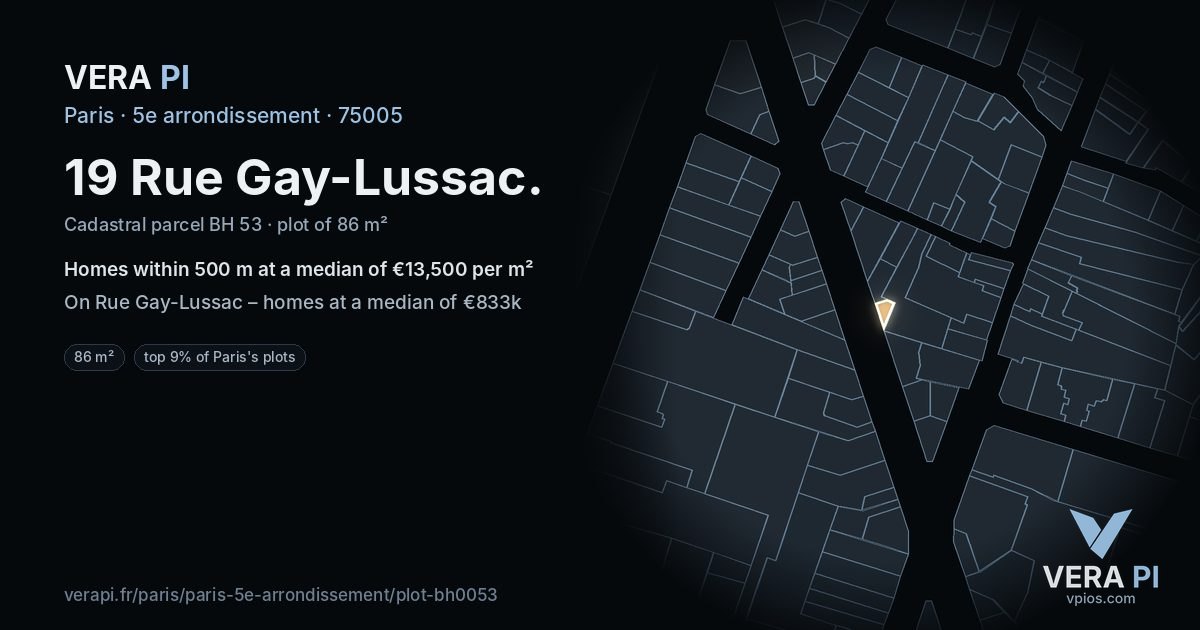 19 Rue Gay-Lussac, 5e arrondissement at night – the plot lit, the parcels around coloured by the prices near them