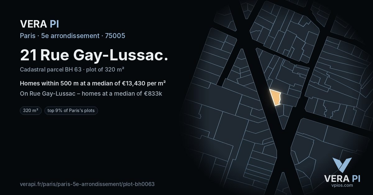 21 Rue Gay-Lussac, 5e arrondissement at night – the plot lit, the parcels around coloured by the prices near them
