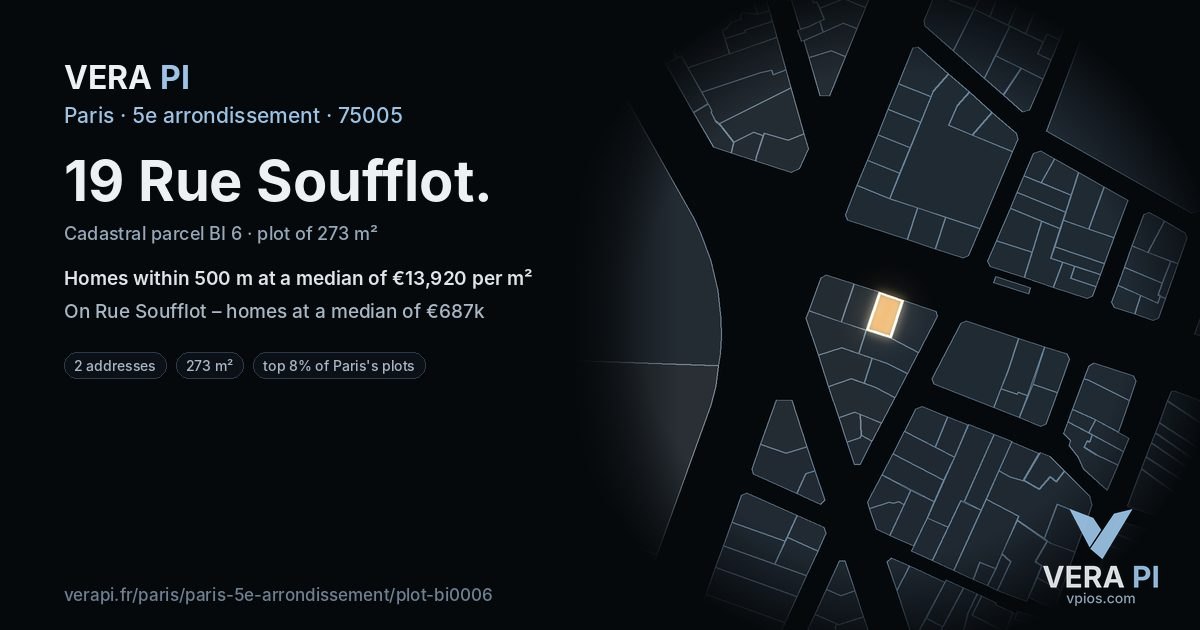 19 Rue Soufflot, 5e arrondissement at night – the plot lit, the parcels around coloured by the prices near them
