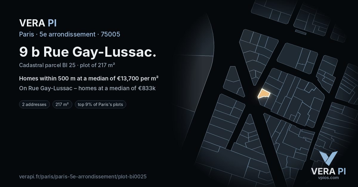 9 b Rue Gay-Lussac, 5e arrondissement at night – the plot lit, the parcels around coloured by the prices near them