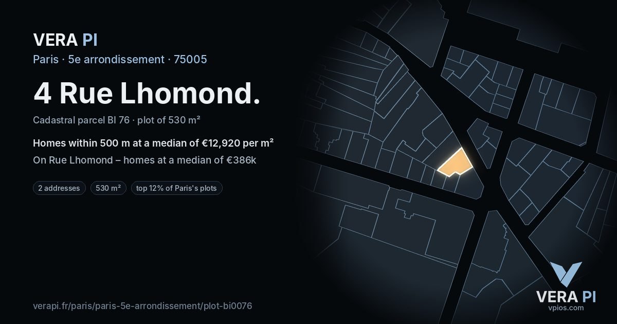 4 Rue Lhomond, 5e arrondissement at night – the plot lit, the parcels around coloured by the prices near them