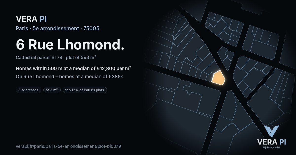 6 Rue Lhomond, 5e arrondissement at night – the plot lit, the parcels around coloured by the prices near them