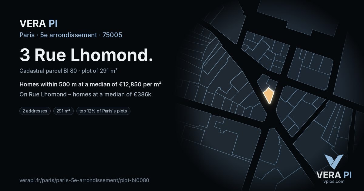 3 Rue Lhomond, 5e arrondissement at night – the plot lit, the parcels around coloured by the prices near them