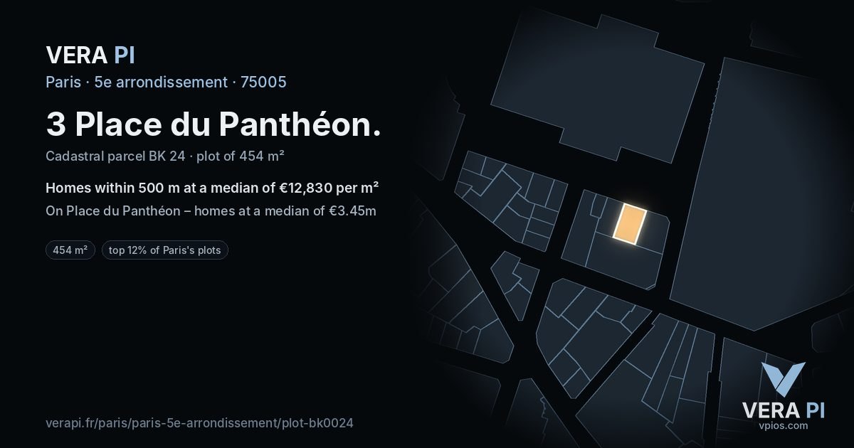 3 Place du Panthéon, 5e arrondissement at night – the plot lit, the parcels around coloured by the prices near them