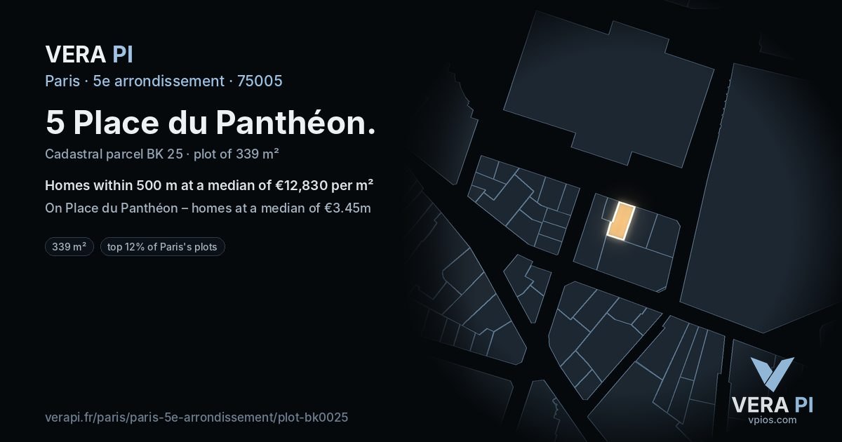 5 Place du Panthéon, 5e arrondissement at night – the plot lit, the parcels around coloured by the prices near them