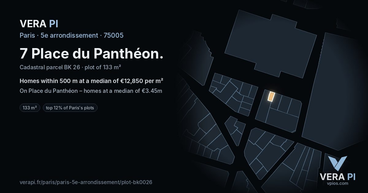 7 Place du Panthéon, 5e arrondissement at night – the plot lit, the parcels around coloured by the prices near them