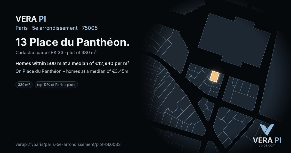 13 Place du Panthéon, 5e arrondissement at night – the plot lit, the parcels around coloured by the prices near them