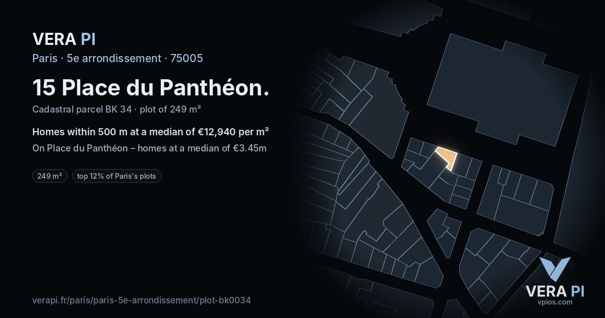 15 Place du Panthéon, 5e arrondissement at night – the plot lit, the parcels around coloured by the prices near them