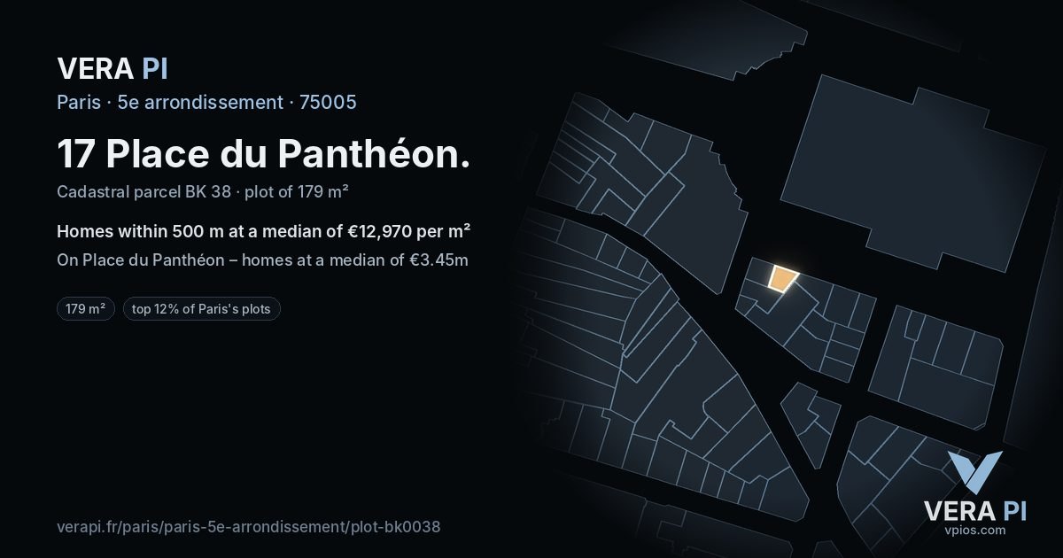 17 Place du Panthéon, 5e arrondissement at night – the plot lit, the parcels around coloured by the prices near them
