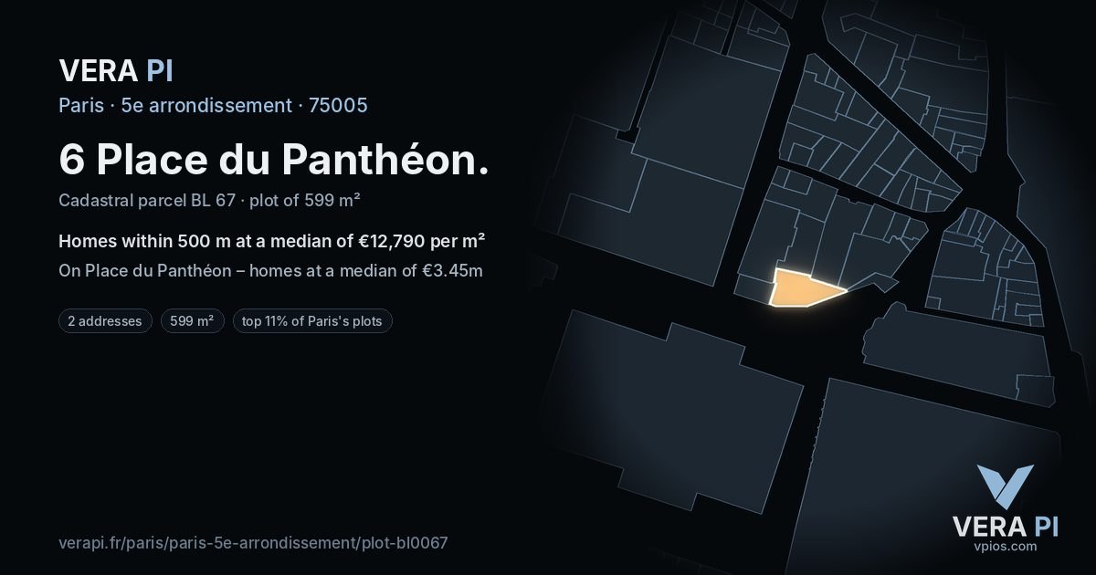 6 Place du Panthéon, 5e arrondissement at night – the plot lit, the parcels around coloured by the prices near them