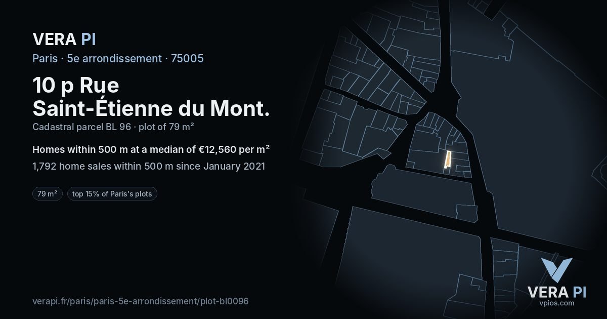 10 p Rue Saint-Étienne du Mont, 5e arrondissement at night – the plot lit, the parcels around coloured by the prices near them