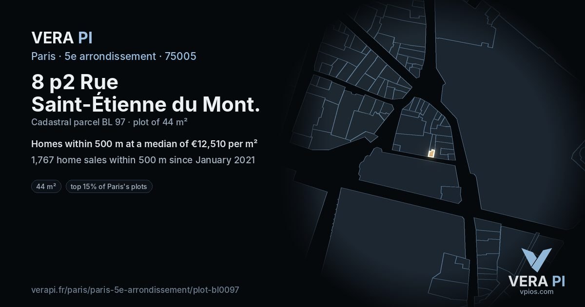 8 p2 Rue Saint-Étienne du Mont, 5e arrondissement at night – the plot lit, the parcels around coloured by the prices near them