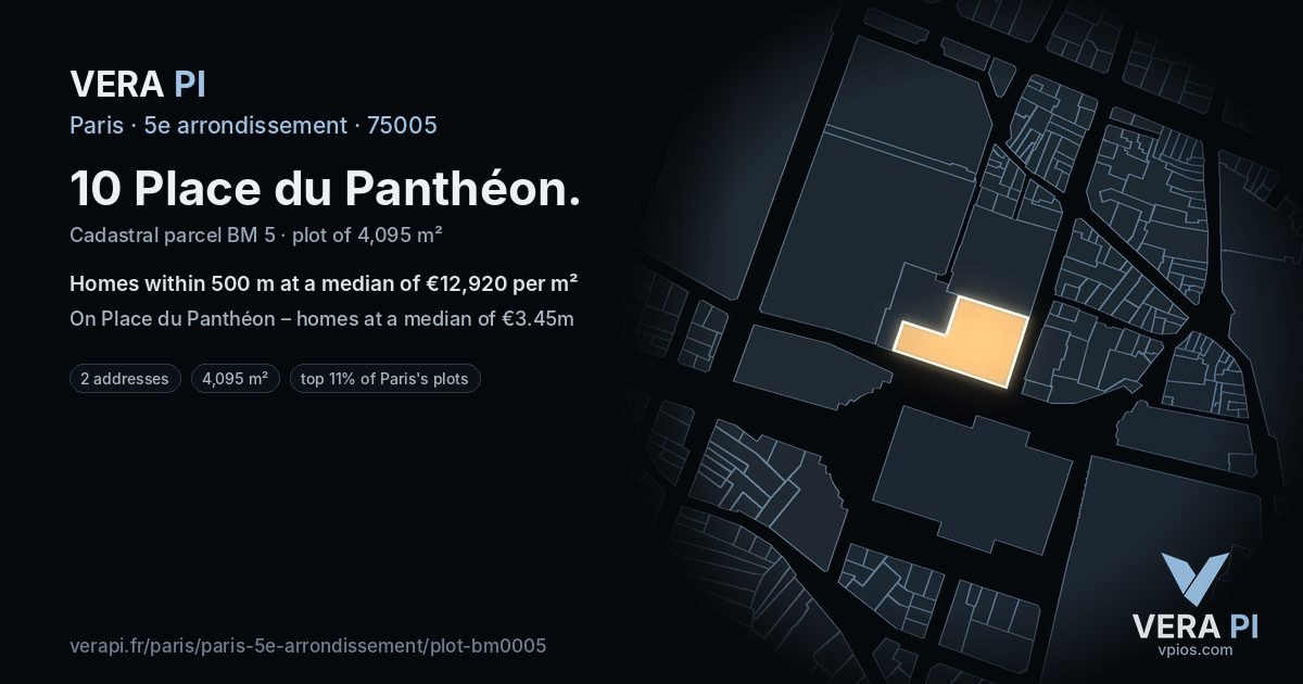 10 Place du Panthéon, 5e arrondissement at night – the plot lit, the parcels around coloured by the prices near them