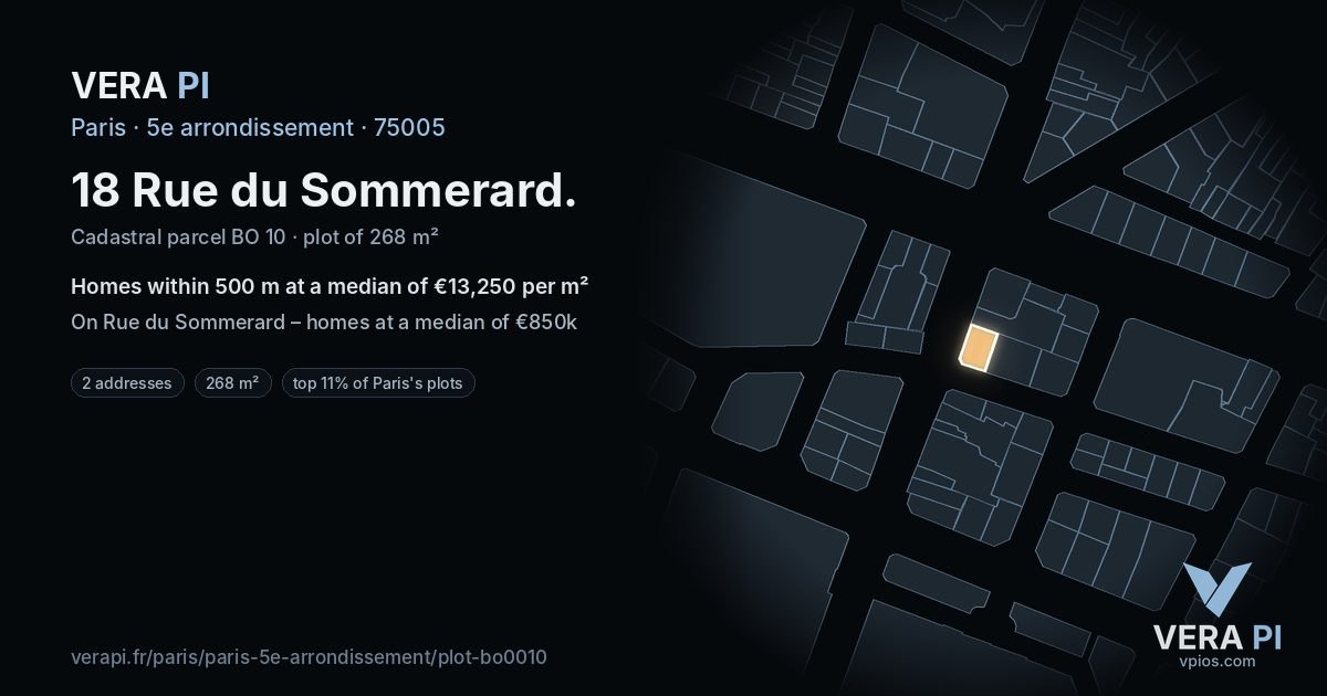 18 Rue du Sommerard, 5e arrondissement at night – the plot lit, the parcels around coloured by the prices near them