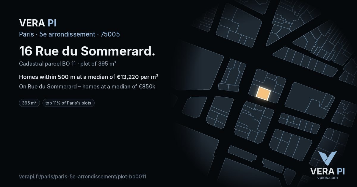 16 Rue du Sommerard, 5e arrondissement at night – the plot lit, the parcels around coloured by the prices near them