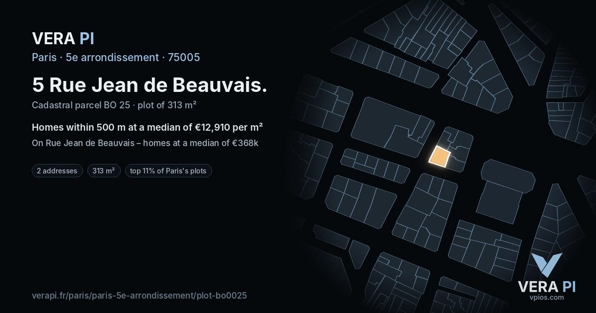 5 Rue Jean de Beauvais, 5e arrondissement at night – the plot lit, the parcels around coloured by the prices near them