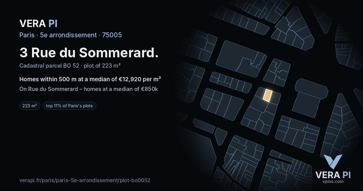 3 Rue du Sommerard, 5e arrondissement at night – the plot lit, the parcels around coloured by the prices near them