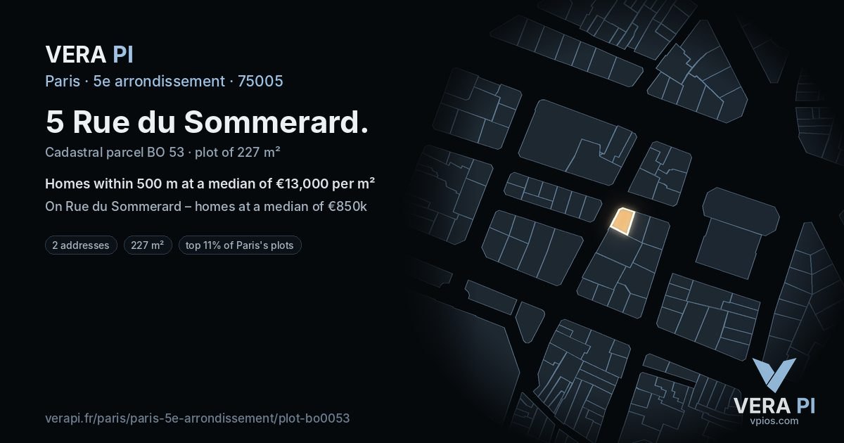 5 Rue du Sommerard, 5e arrondissement at night – the plot lit, the parcels around coloured by the prices near them