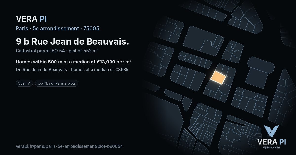 9 b Rue Jean de Beauvais, 5e arrondissement at night – the plot lit, the parcels around coloured by the prices near them