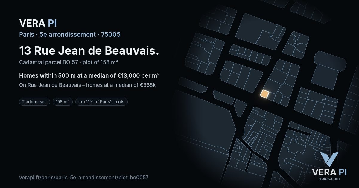 13 Rue Jean de Beauvais, 5e arrondissement at night – the plot lit, the parcels around coloured by the prices near them