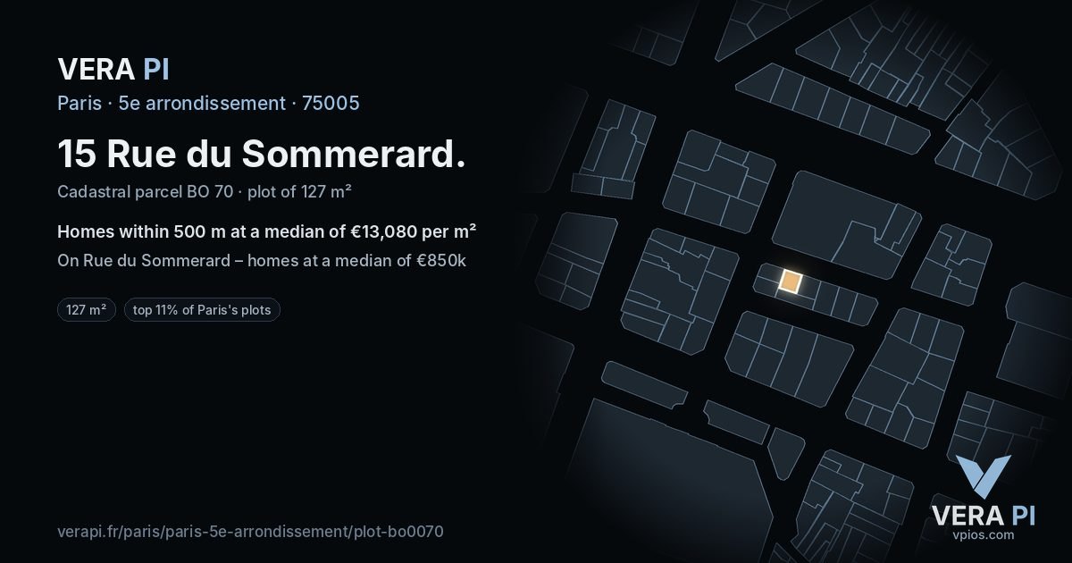 15 Rue du Sommerard, 5e arrondissement at night – the plot lit, the parcels around coloured by the prices near them