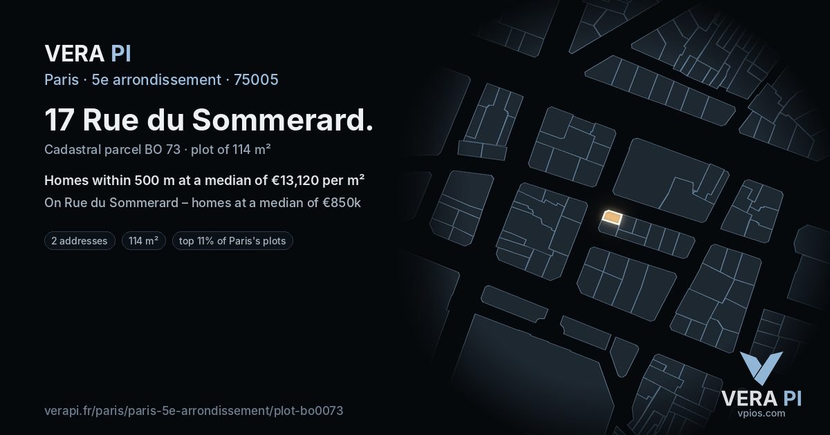 17 Rue du Sommerard, 5e arrondissement at night – the plot lit, the parcels around coloured by the prices near them