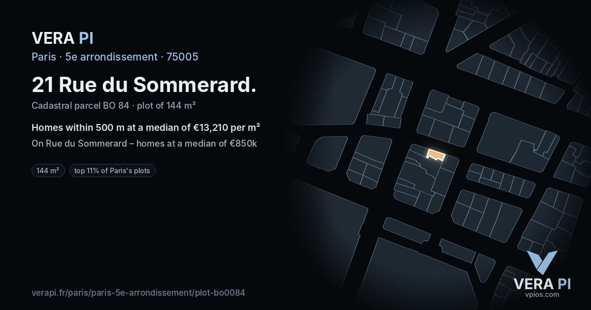 21 Rue du Sommerard, 5e arrondissement at night – the plot lit, the parcels around coloured by the prices near them