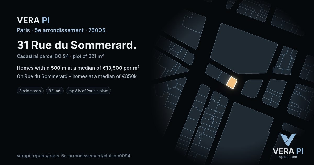 31 Rue du Sommerard, 5e arrondissement at night – the plot lit, the parcels around coloured by the prices near them